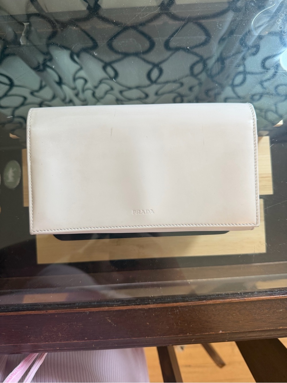 Prada Pale Off White Leather Continental Wallet